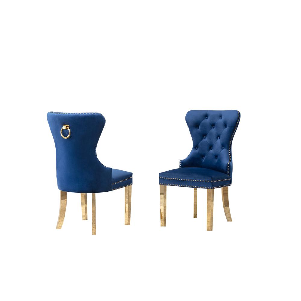 Velvet Tufted Side Chair Set of 2, Stainless Steel Gold Legs, Navy. The main picture.