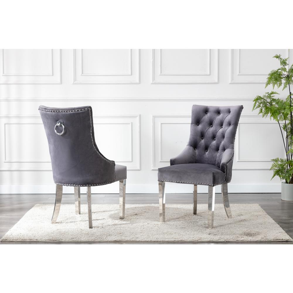 Tufted Velvet Upholstered Side Chairs, 4 Colors to Choose (Set of 2) - Dark grey 680. Picture 2