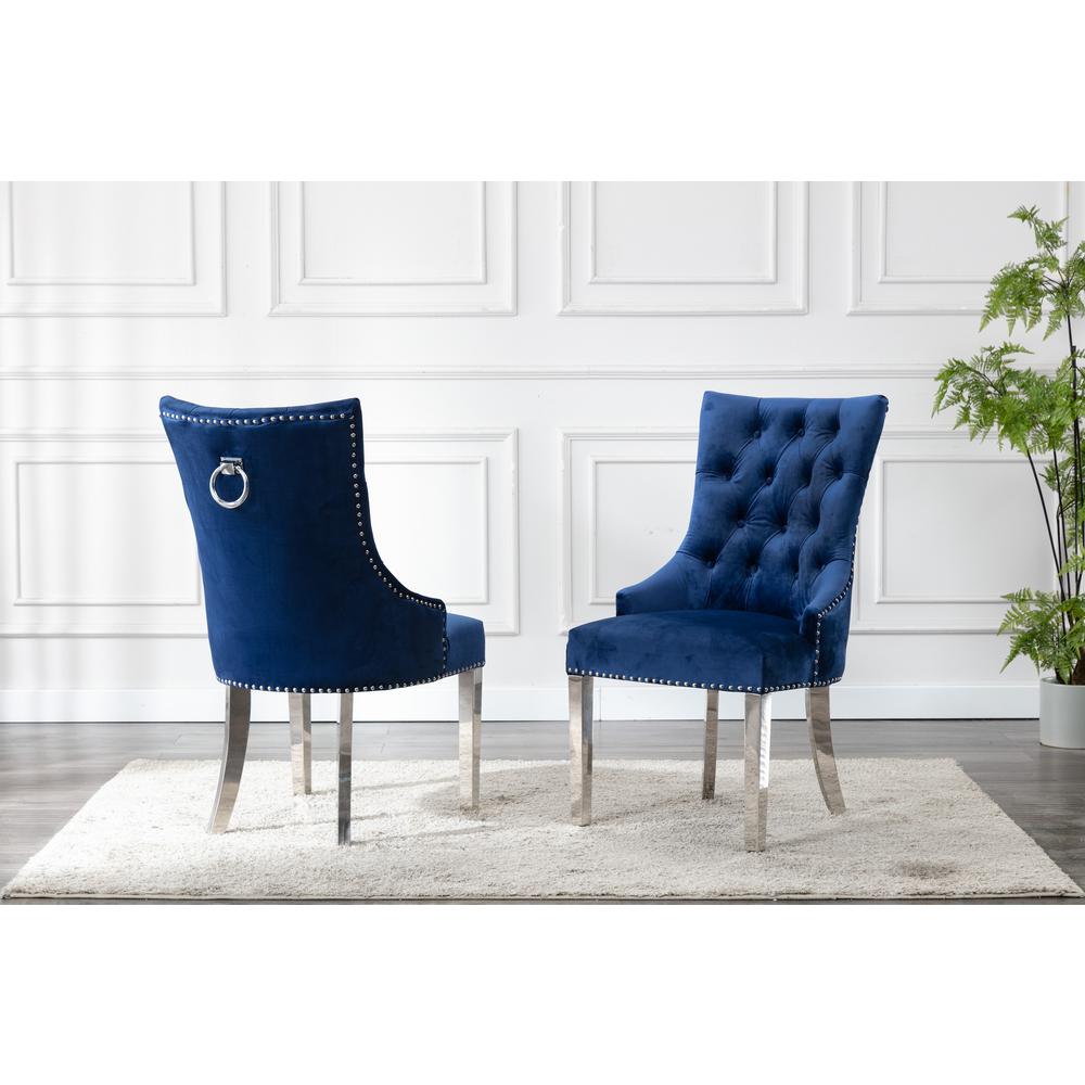 Tufted Velvet Upholstered Side Chairs, 4 Colors to Choose (Set of 2) - Navy 697. Picture 2
