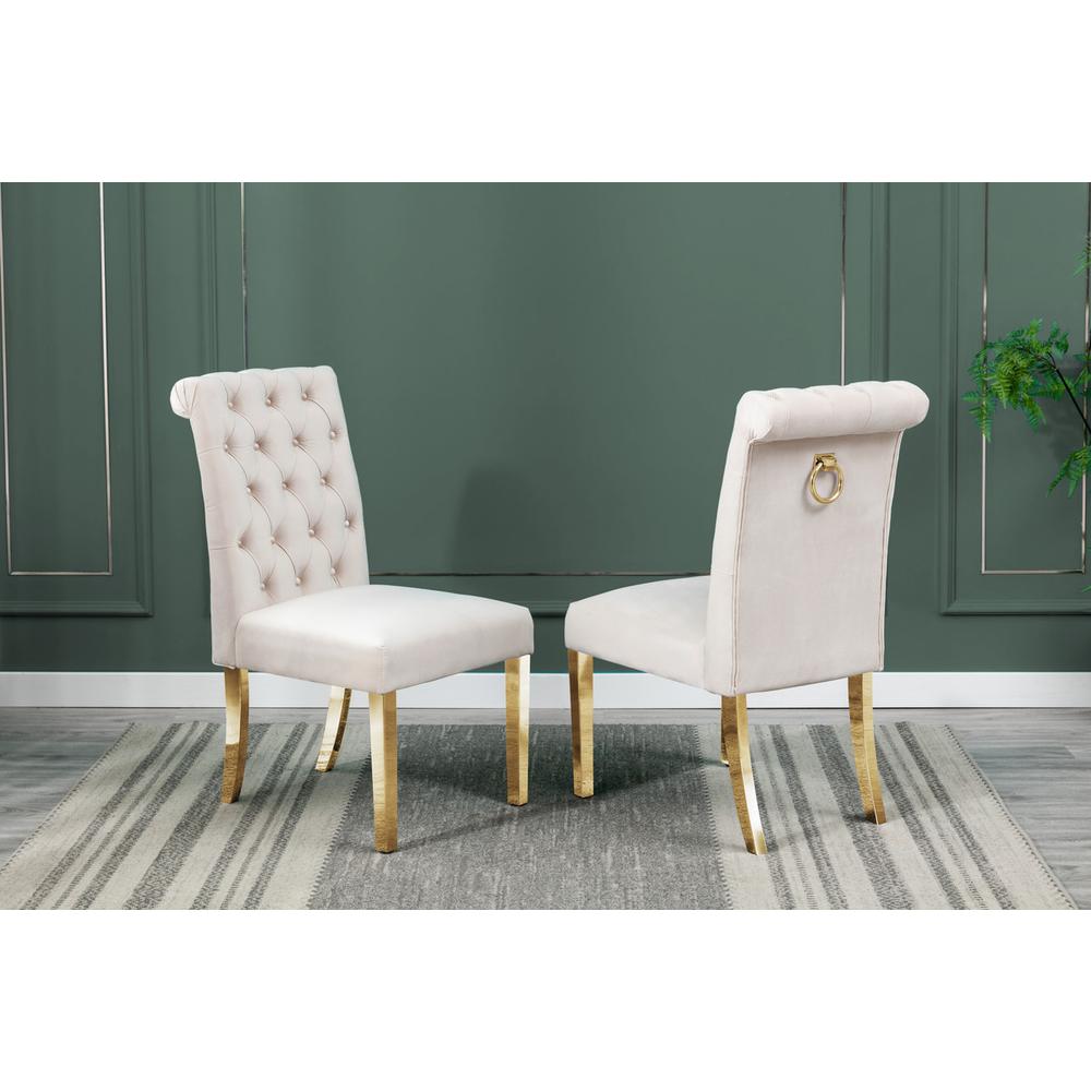 Tufted Velvet Upholstered Side Chairs, 4 Colors to Choose (Set of 2) - Cream 512. Picture 2