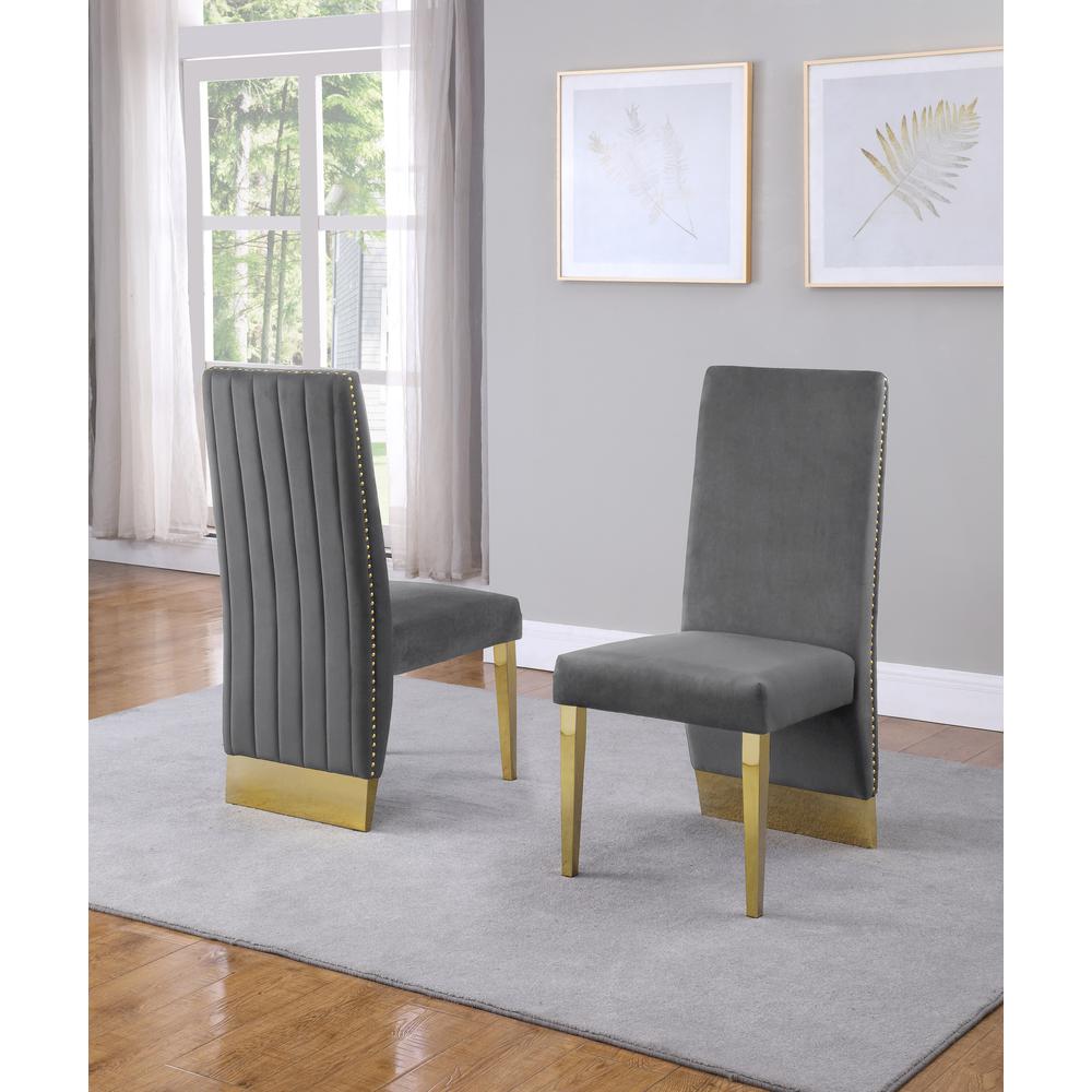 Tufted Velvet Upholstered Side Chair, 4 Colors to Choose (Set of 2) - Dark grey. Picture 1