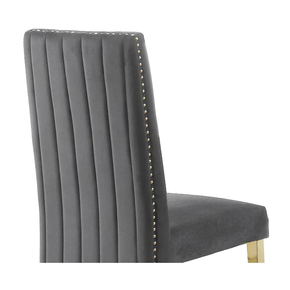 Tufted Velvet Upholstered Side Chair, 4 Colors to Choose (Set of 2) - Dark grey. Picture 2