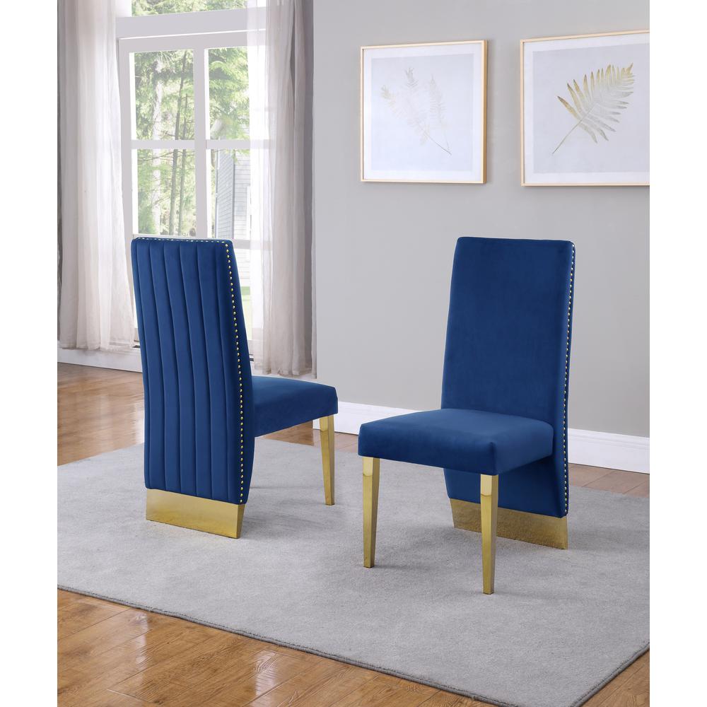 Tufted Velvet Upholstered Side Chair, 4 Colors to Choose (Set of 2) - Navy. Picture 1