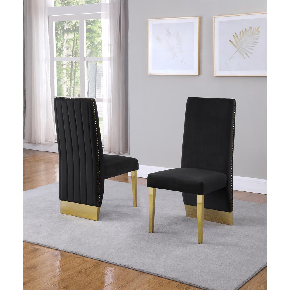 Tufted Velvet Upholstered Side Chair, 4 Colors to Choose (Set of 2) - Black. Picture 1