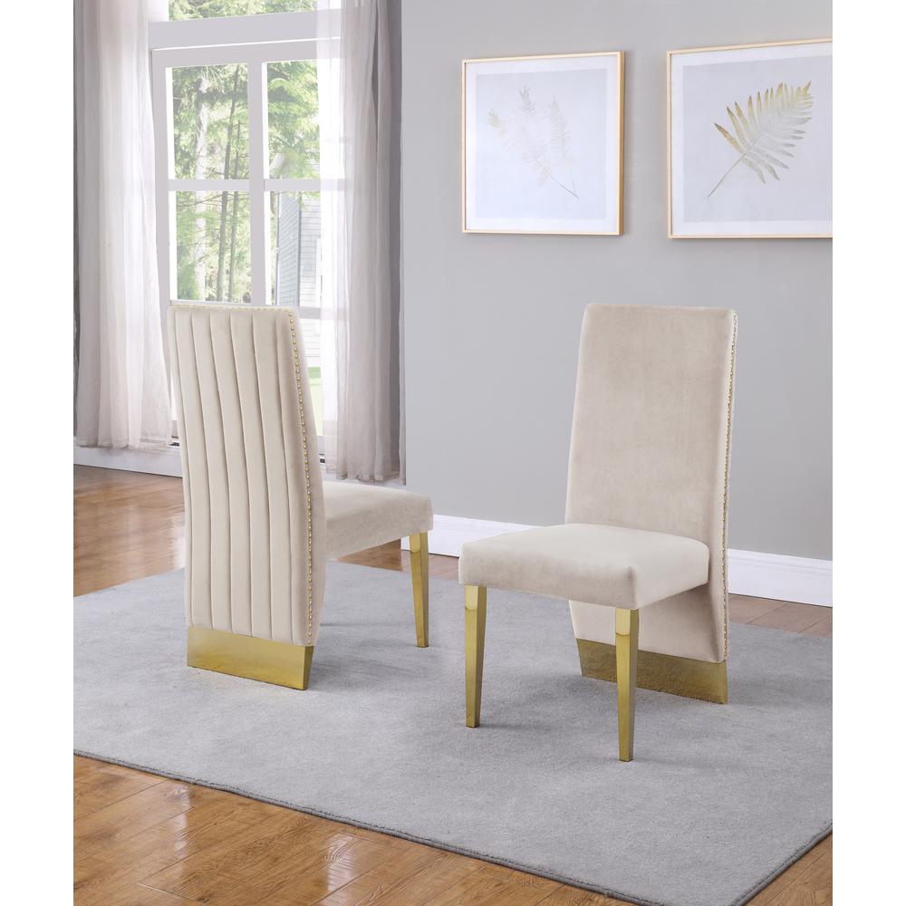 Tufted Velvet Upholstered Side Chair, 4 Colors to Choose (Set of 2) - Cream. Picture 1