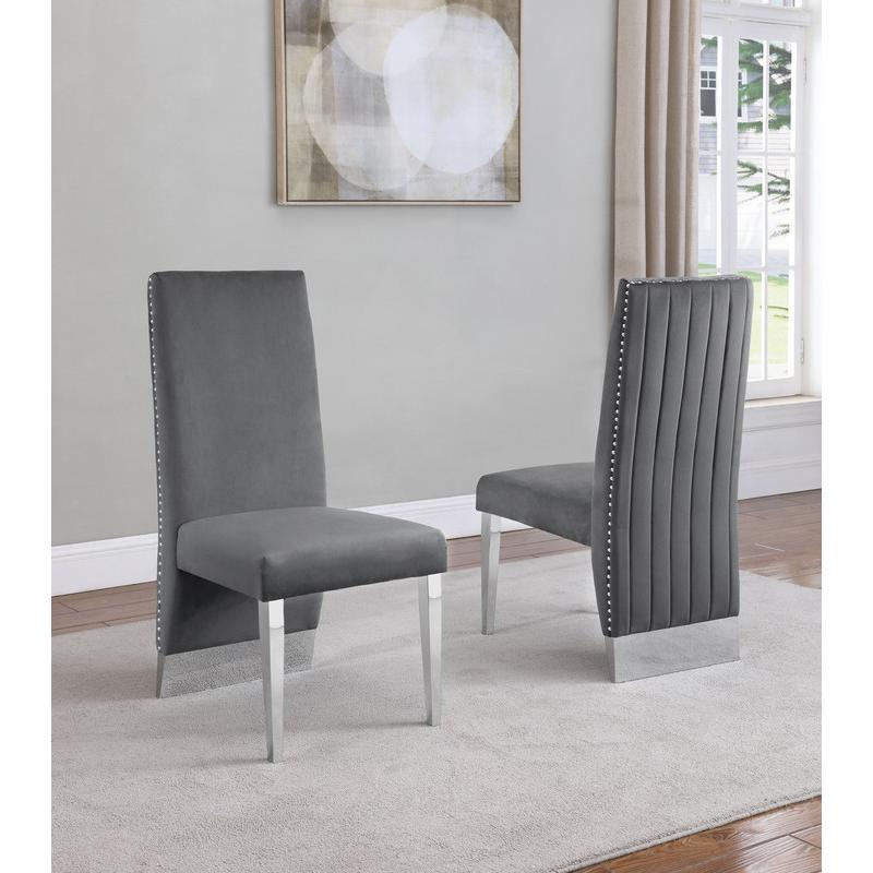 Tufted Velvet Upholstered Dining Chair, 4 Colors to Choose (Set of 2) - Dark grey. Picture 1