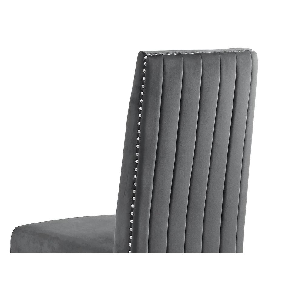 Tufted Velvet Upholstered Dining Chair, 4 Colors to Choose (Set of 2) - Dark grey. Picture 2