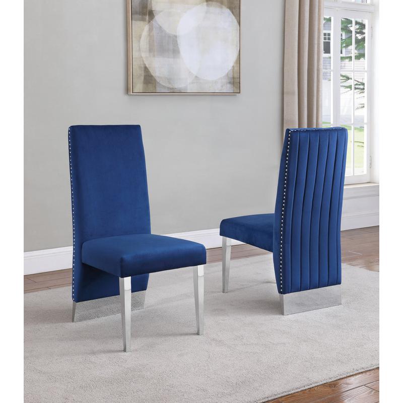Tufted Velvet Upholstered Dining Chair, 4 Colors to Choose (Set of 2) - Navy. Picture 1
