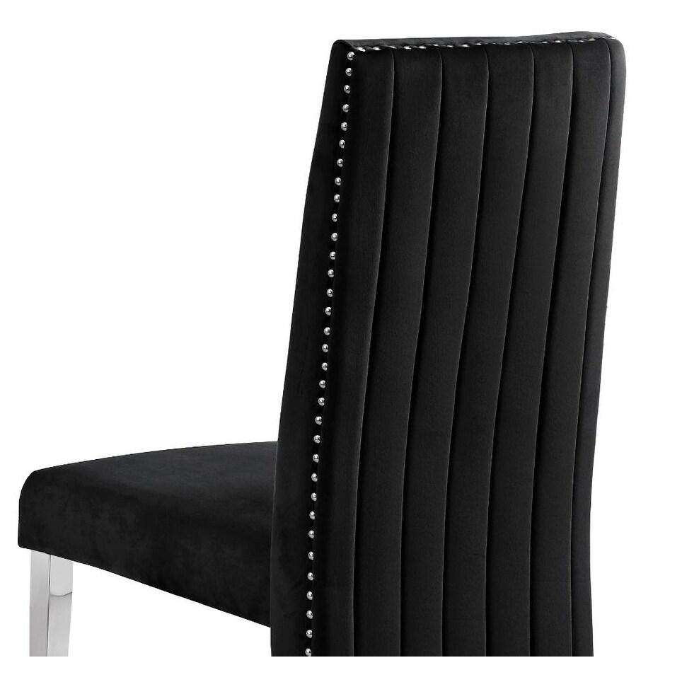 Tufted Velvet Upholstered Dining Chair, 4 Colors to Choose (Set of 2) - Black. Picture 2