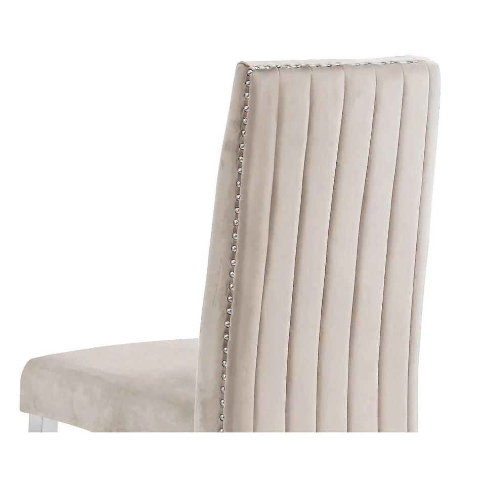 Tufted Velvet Upholstered Dining Chair, 4 Colors to Choose (Set of 2) - Cream. Picture 2