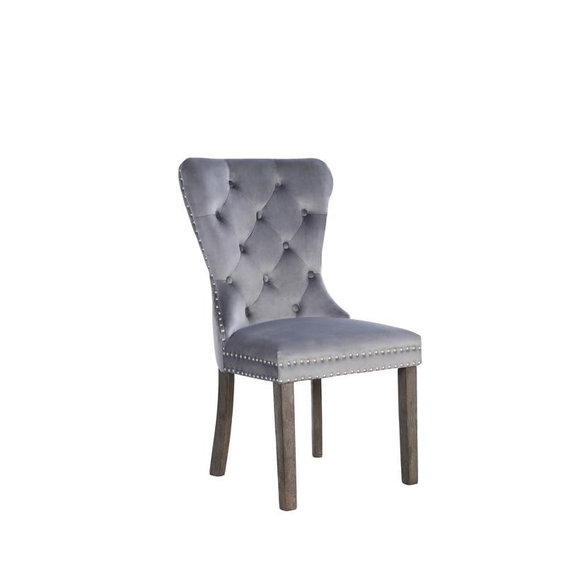 Upholstered Side Chair with Tufted Buttons. Grey. Picture 1