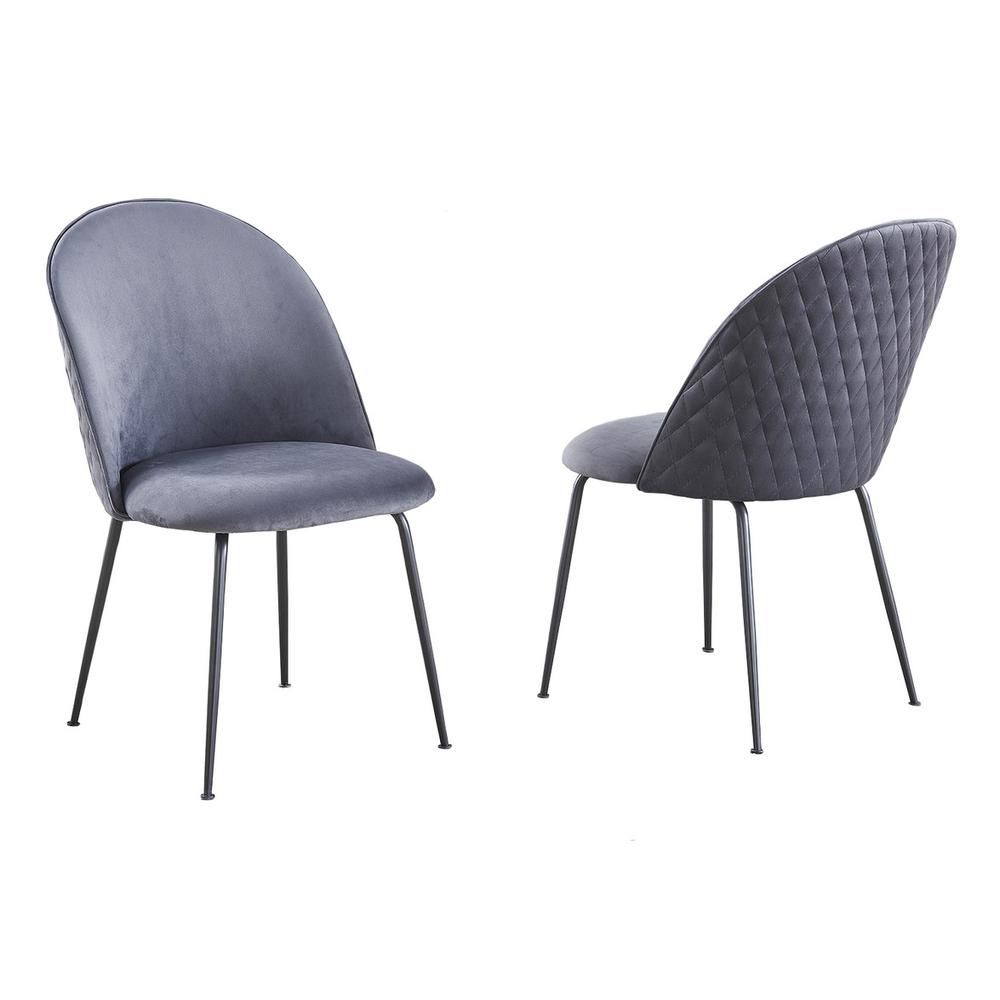 Dark Grey velvet upholstered side chairs (SET OF 2). Picture 1
