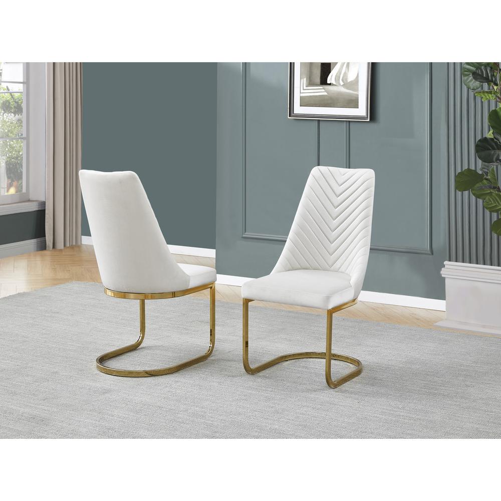 Cream velvet chairs with gold chrome base (SET OF 2). Picture 2
