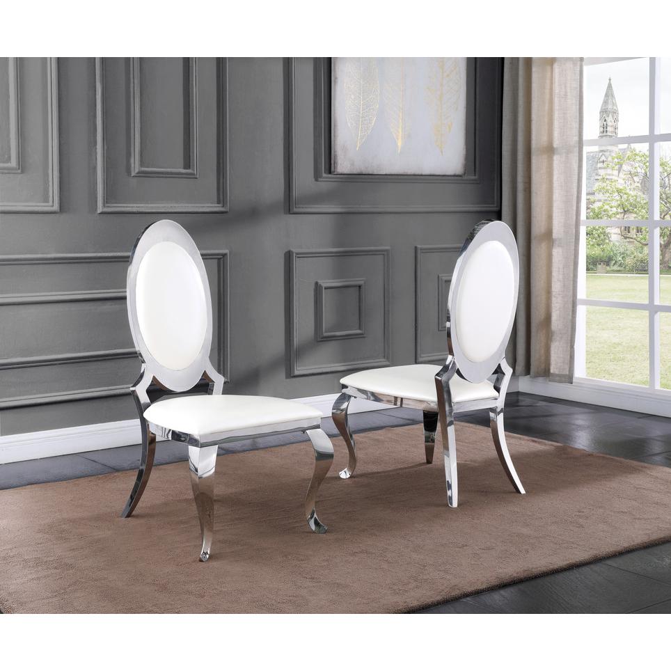 Faux Leather Dining Chair, Stainless Steel Frame (Set of 2) - White. Picture 3