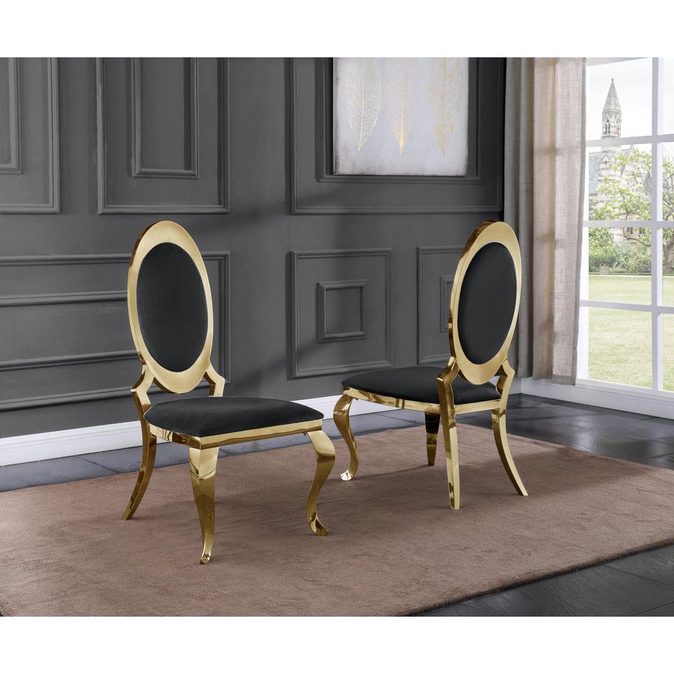 Classic 7pc Dining Set w/Uph Side Chair, Glass Table w/ Gold Spiral Base, Black. Picture 3