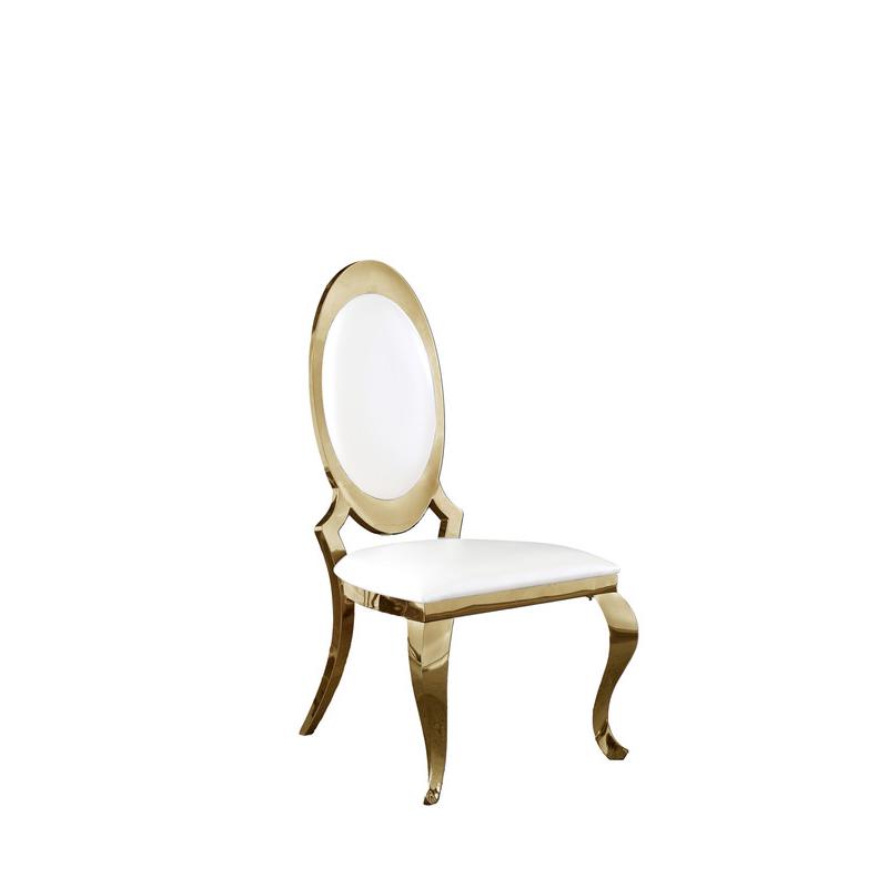 Faux Leather Dining Chair, Gold Stainless Steel Frame (Set of 2) - White. Picture 1