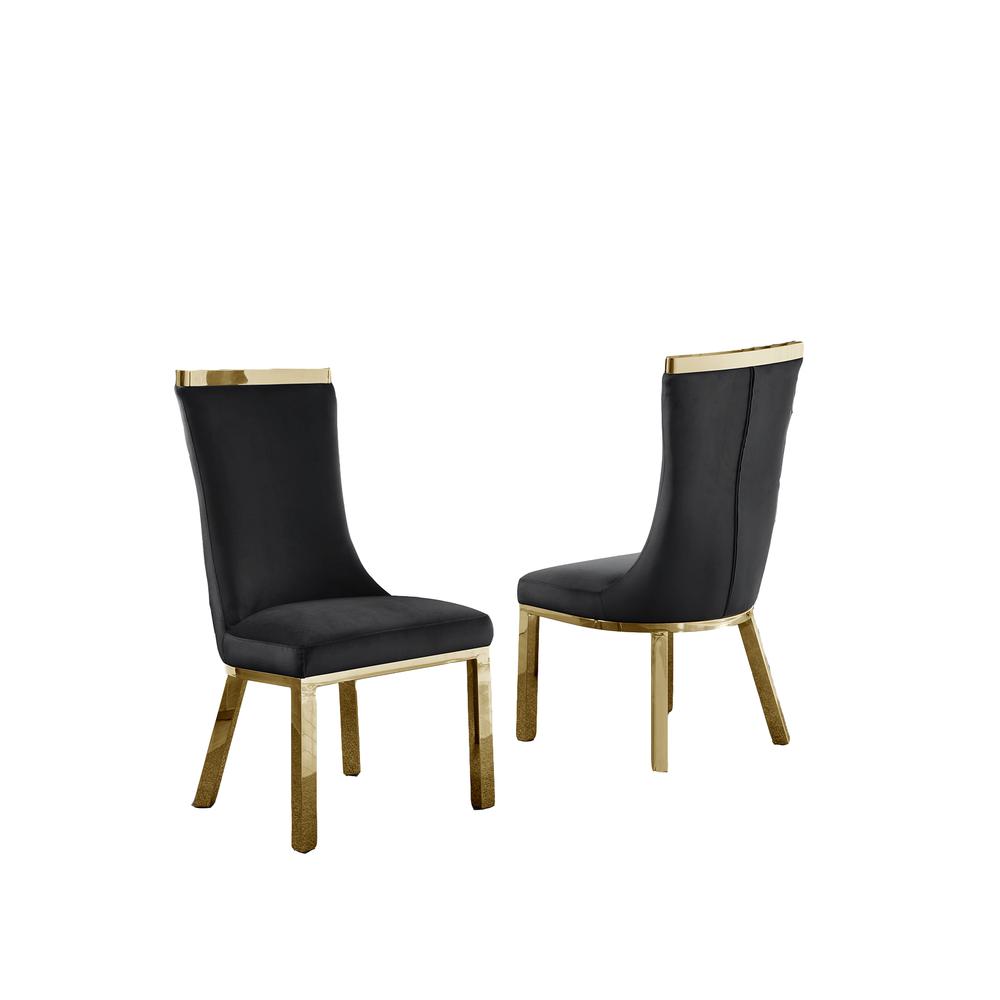 Velvet Uph. Dining Chair, Gold Stainless Steel Top and Legs (Single) - Black. Picture 1