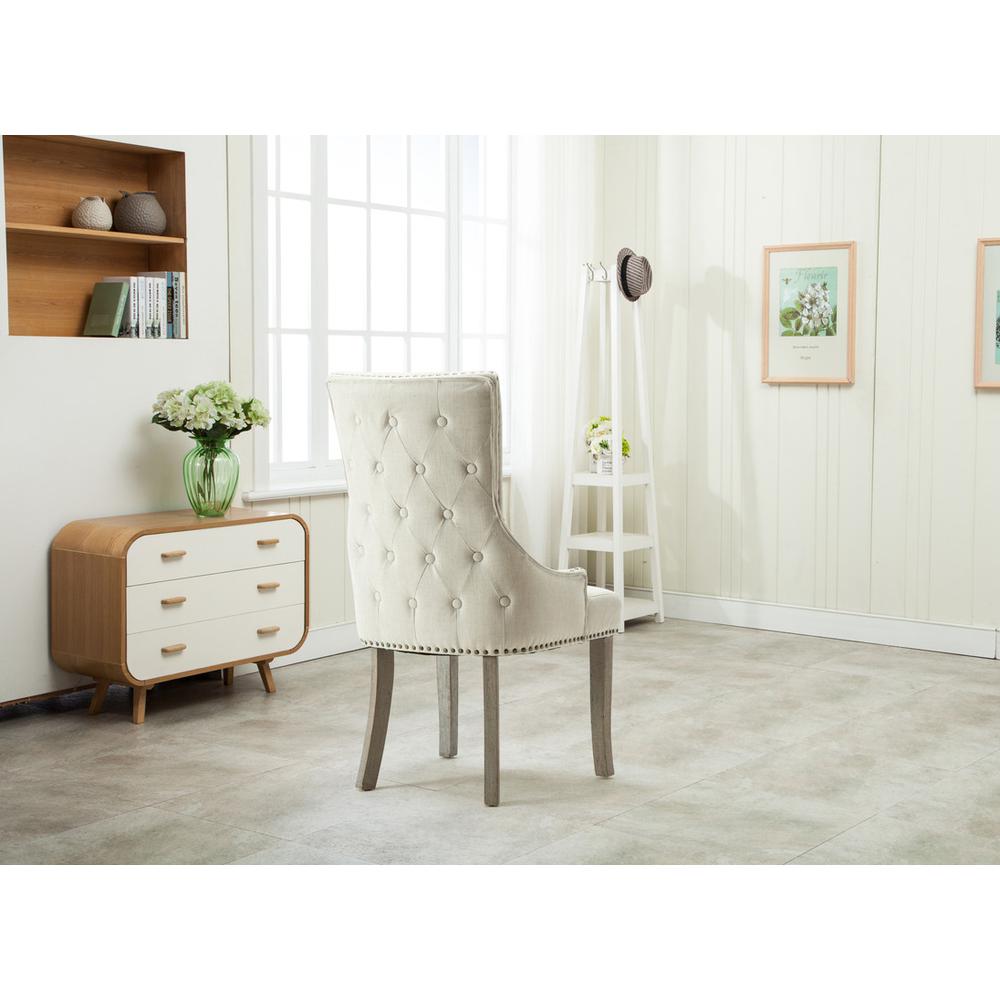 Tufted Dining Side Chair in Beige Linen (Set of 2). Picture 2