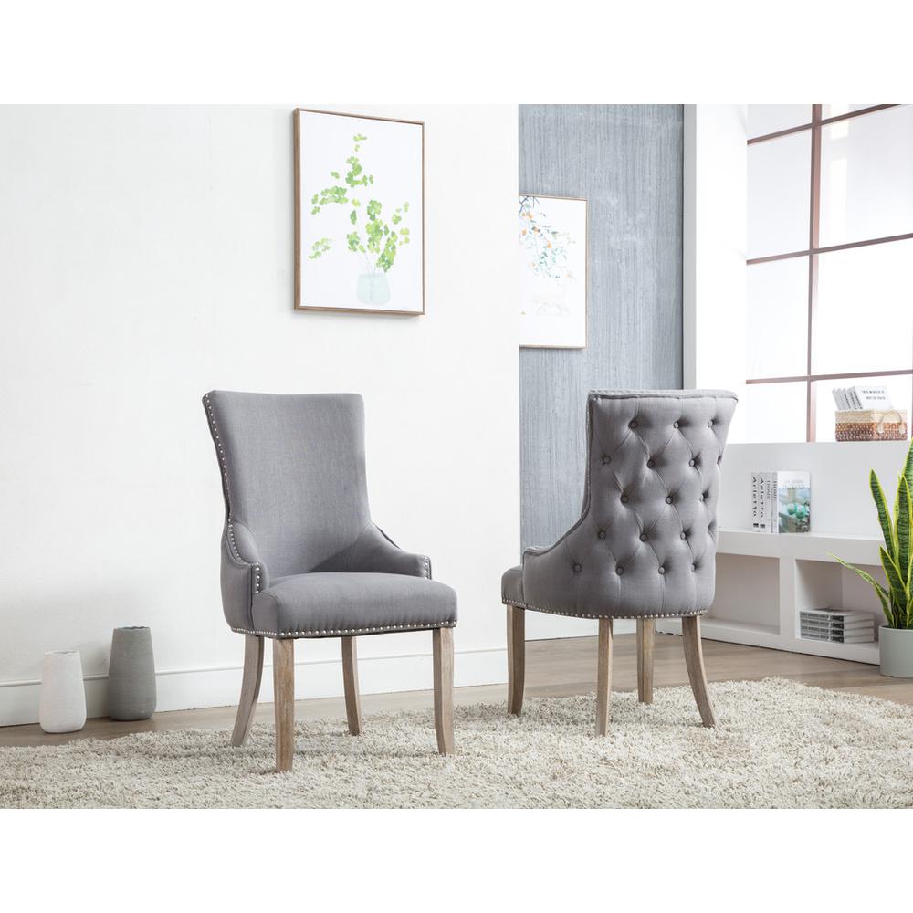 Tufted Dining Side Chair in Dark Grey Linen (Set of 2). Picture 1