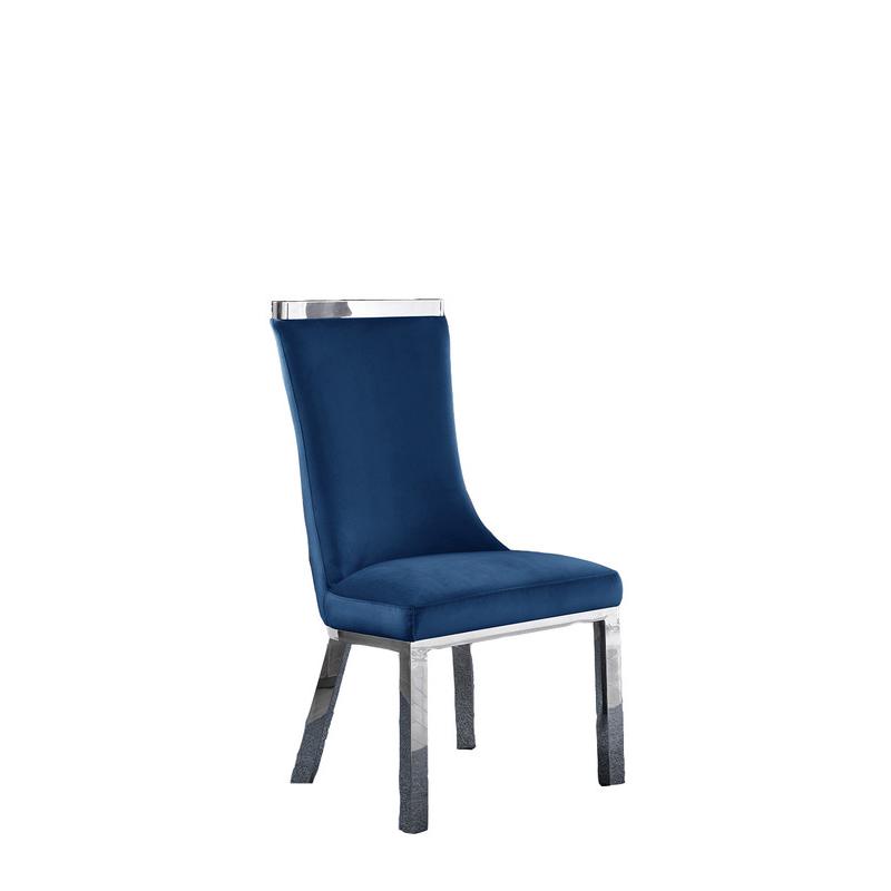 Upholstered dining chiars set of 2 in Navy blue velvet fabric with stainless steel base. Picture 2