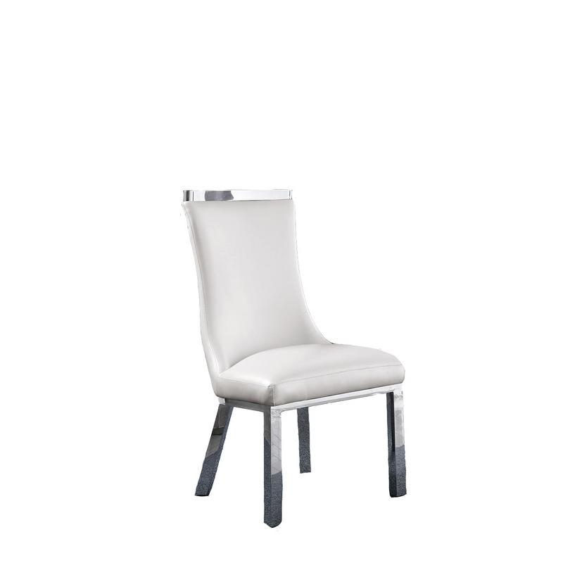 Upholstered dining chiars set of 2 in White faux leather with stainless steel base. Picture 2