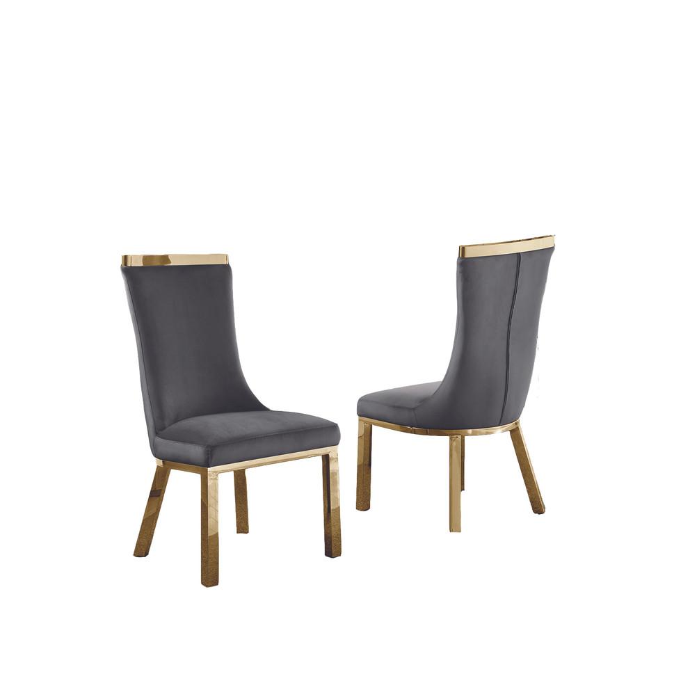 Upholstered dining chairs set of 2 in Dark gray velvet fabric - gold colored stainless steel base. Picture 3