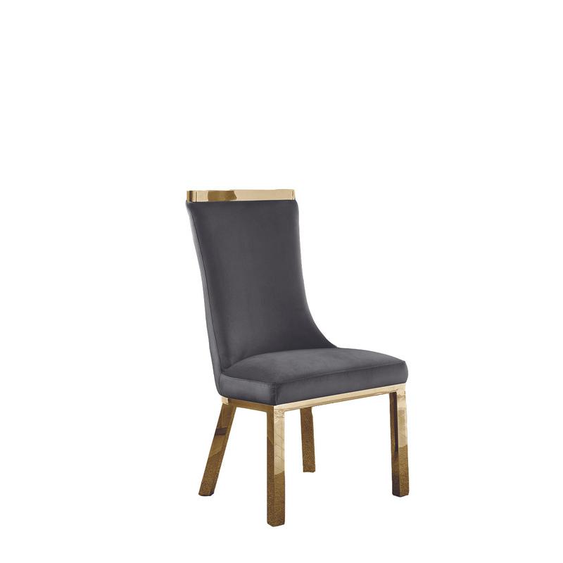 Upholstered dining chairs set of 2 in Dark gray velvet fabric - gold colored stainless steel base. Picture 2
