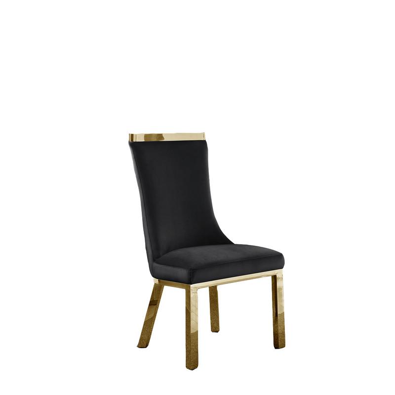 Upholstered dining chairs set of 2 in Black velvet fabric with gold colored stainless steel base. Picture 2