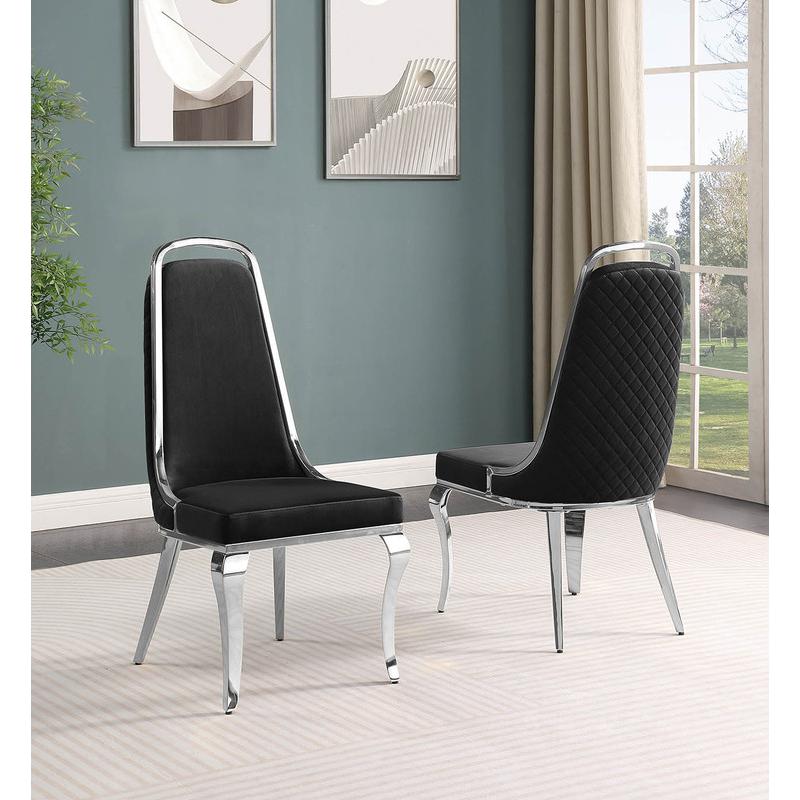 Black velvet high back chair with silver chrome trim, set of 2. Picture 2