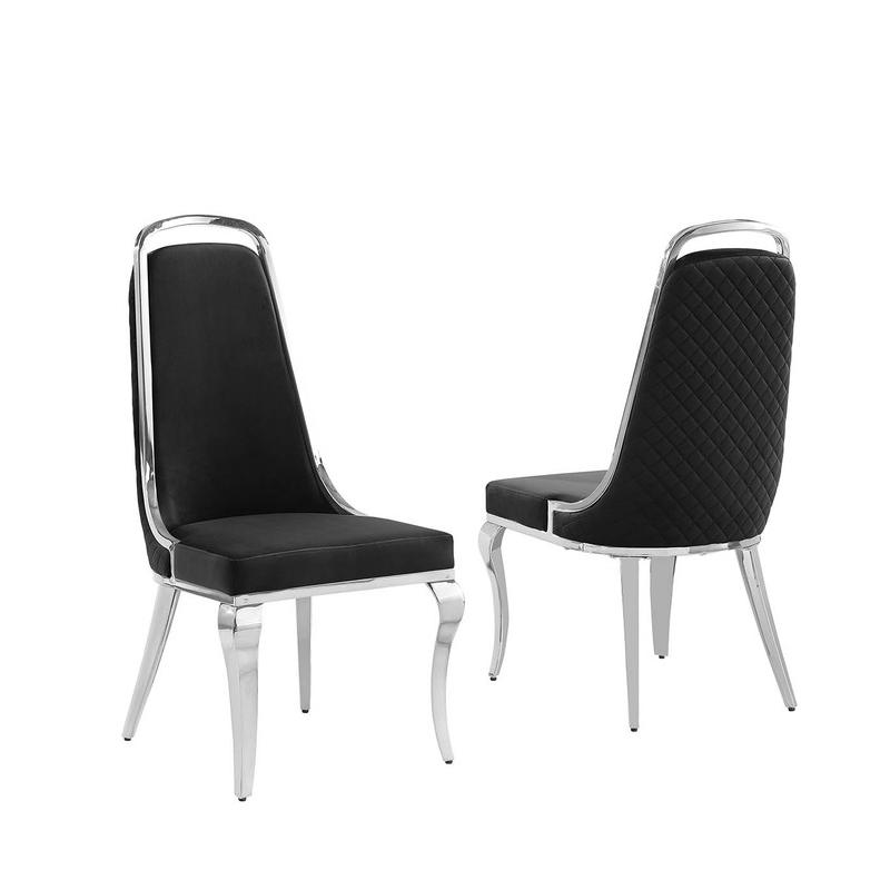 Black velvet high back chair with silver chrome trim, set of 2. Picture 1