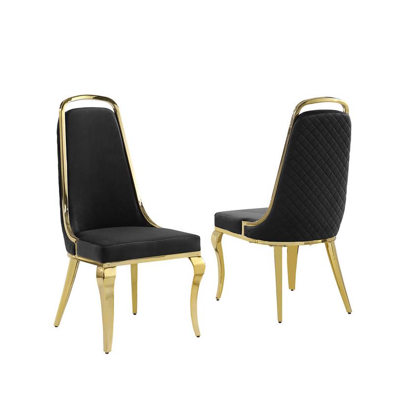 Black velvet high back chair with gold chrome trim, set of 2. Picture 1