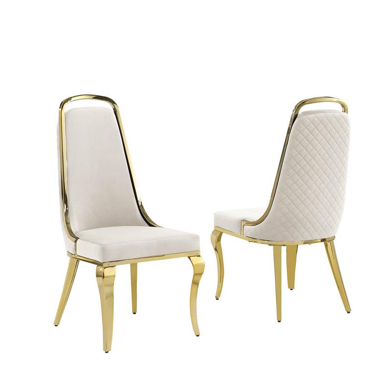 Cream velvet high back chair with gold chrome trim set of 2