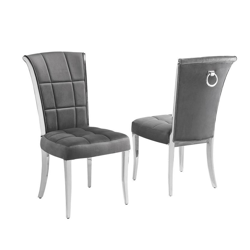 Dark grey velvet side chairs with silver base (SET OF 2). Picture 1
