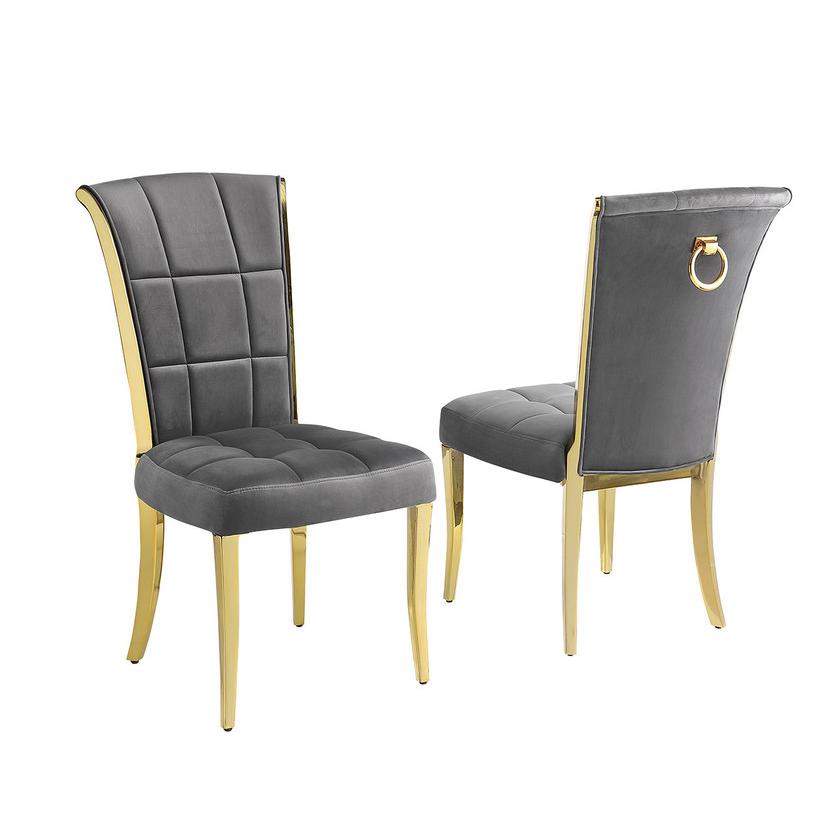 Dark grey velvet side chairs with gold color base (SET OF 2). Picture 1