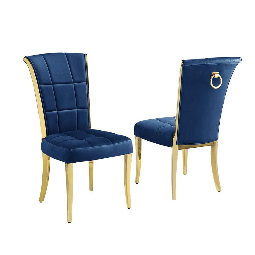 Navy blue velvet side chairs with gold color base (SET OF 2). Picture 1