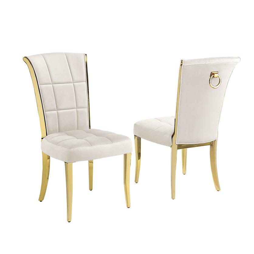 Cream velvet chairs with gold color base (SET OF 2). Picture 1