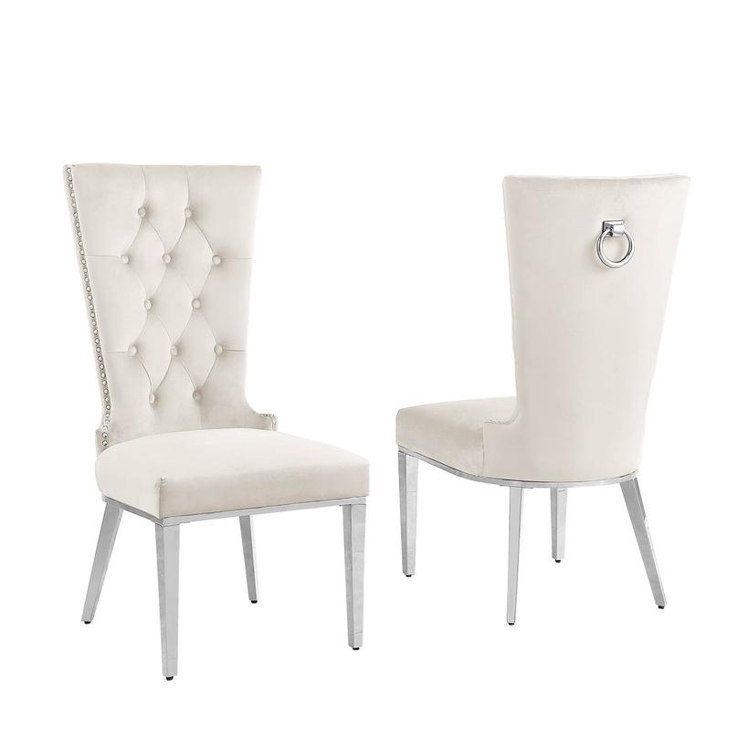 Cream velvet side chair with silver stainless steel base (SET OF 2). Picture 1