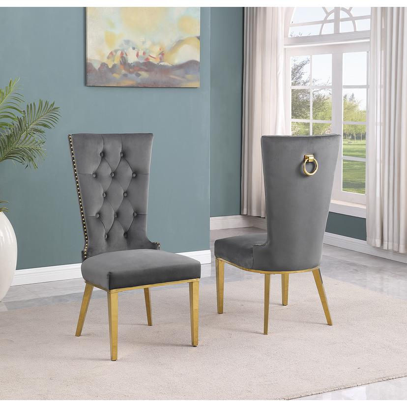 Dark Gray velvet side chair with gold stainless steel base (SET OF 2). Picture 2