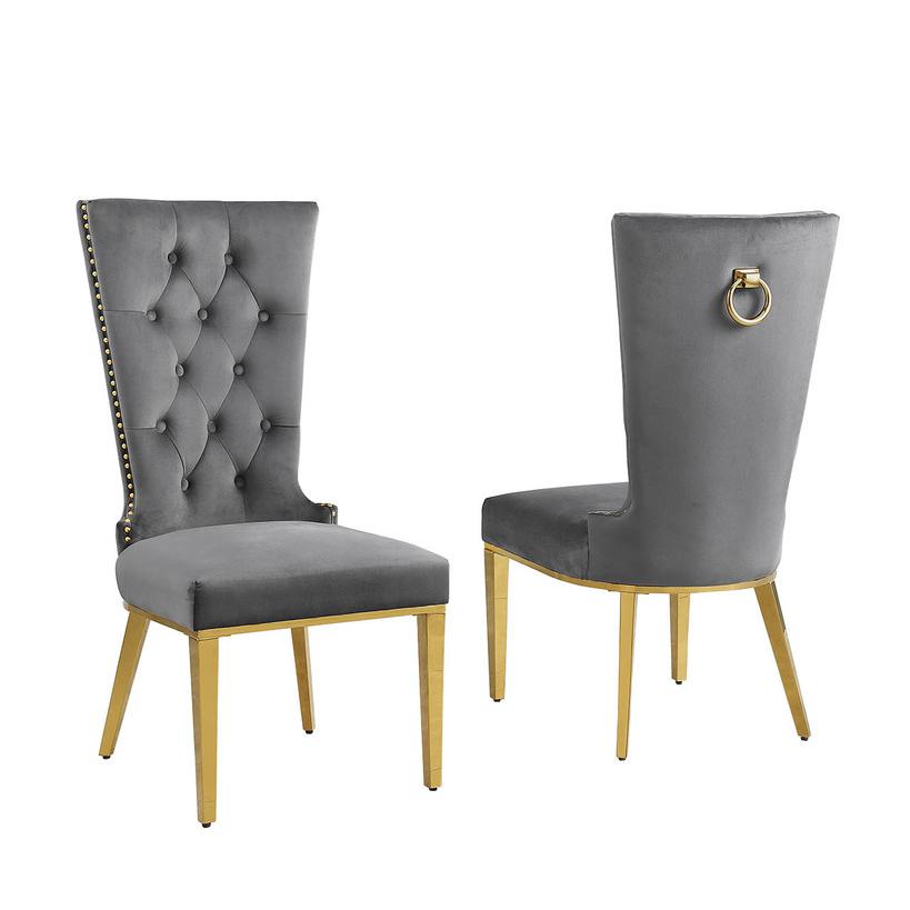 Dark Gray velvet side chair with gold stainless steel base (SET OF 2). Picture 1