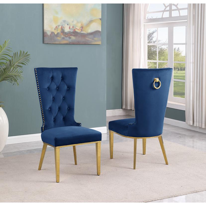 Navy Blue velvet side chair with gold stainless steel base (SET OF 2). Picture 2