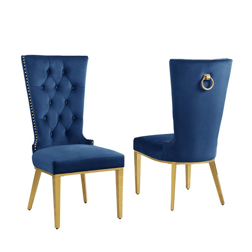 Navy Blue velvet side chair with gold stainless steel base (SET OF 2). Picture 1