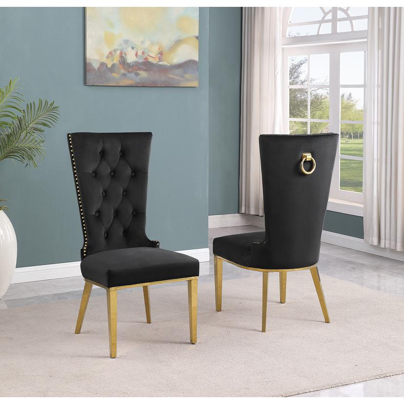 Black velvet side chair with gold stainless steel base (SET OF 2). Picture 2
