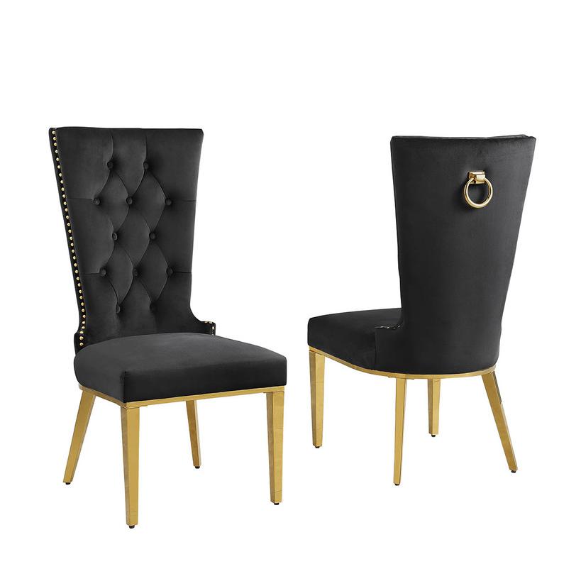 Black velvet side chair with gold stainless steel base (SET OF 2). Picture 1