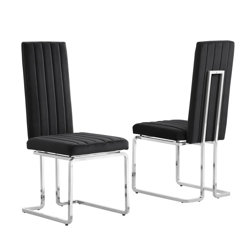 Black velvet side chairs with silver base (SET OF 2). Picture 1