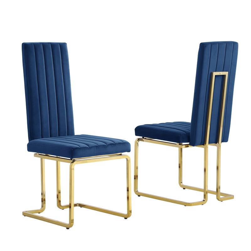 Navy blue velvet side chairs with gold color base (SET OF 2). Picture 1