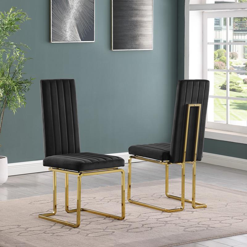 Black velvet side chairs with gold color base (SET OF 2). Picture 2