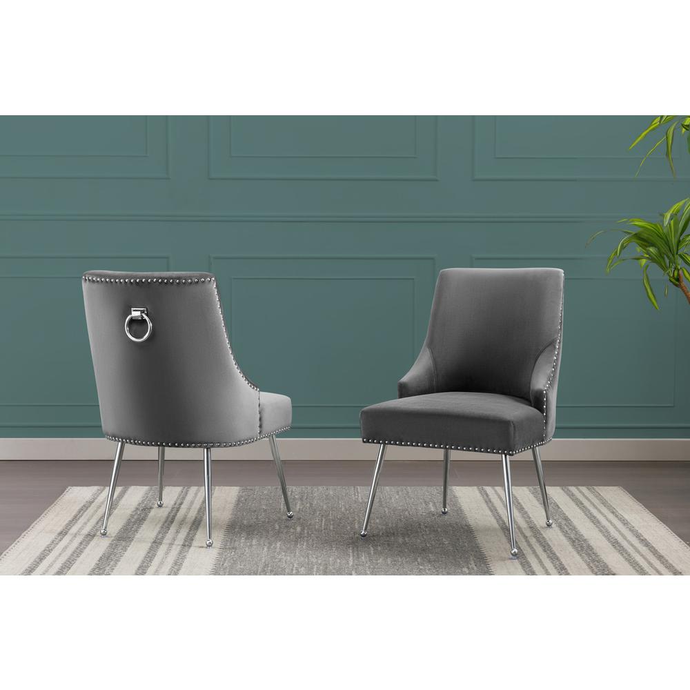 Dark Gray chairs with silver base and nail head trim (SET OF 2). Picture 2