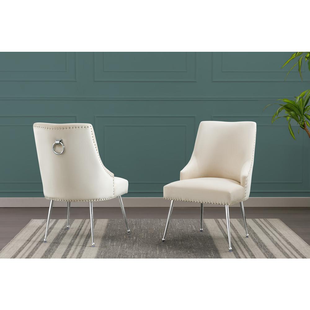 Cream chairs with silver base and nail head trim (SET OF 2). Picture 2