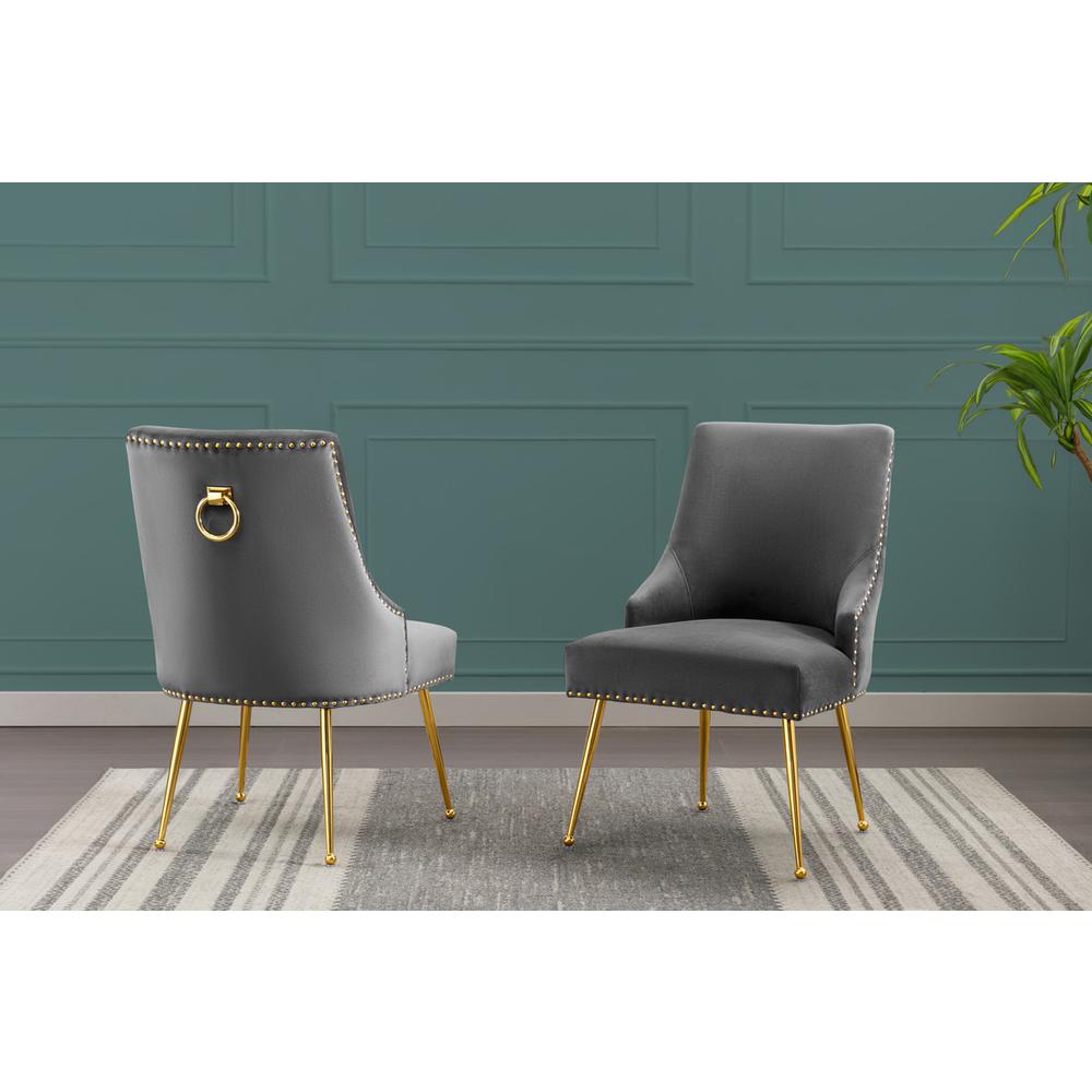 Dark Gray chairs with gold base and nail head trim (SET OF 2). Picture 2