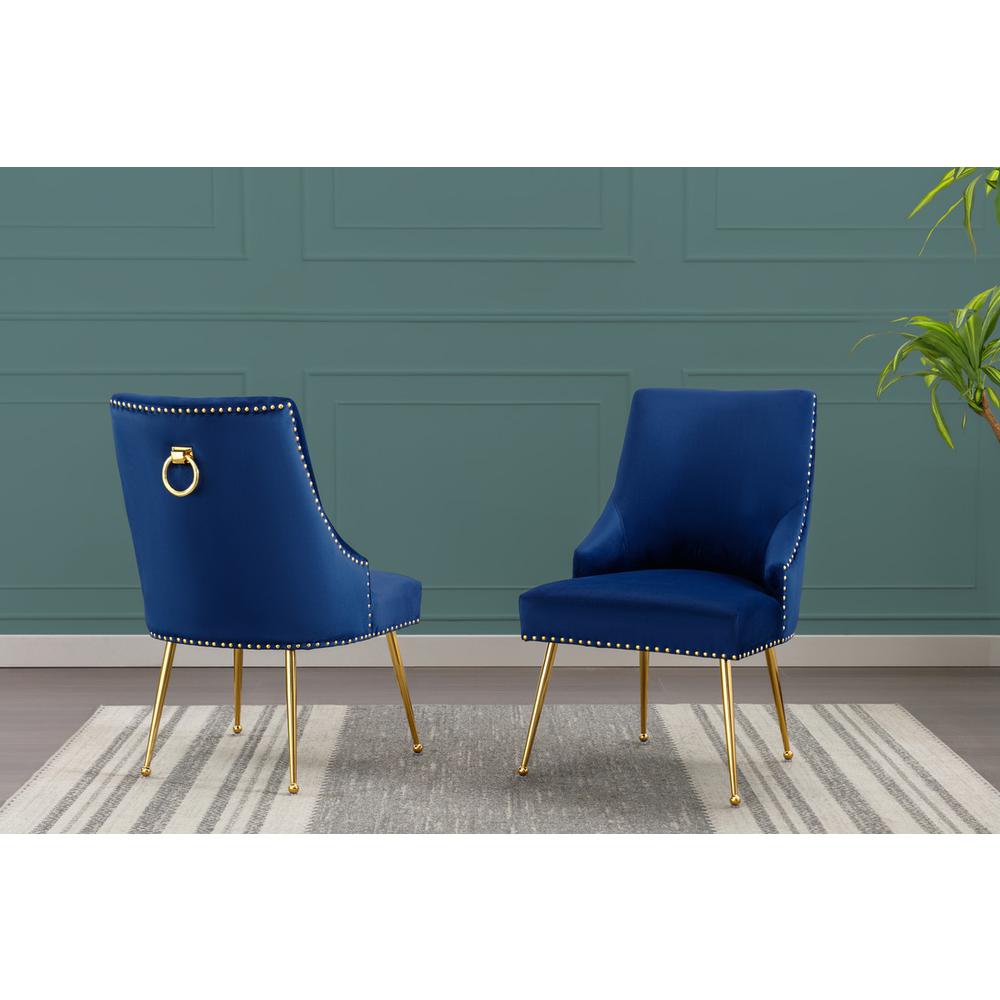 Navy blue chairs with gold base and nail head trim (SET OF 2). Picture 2